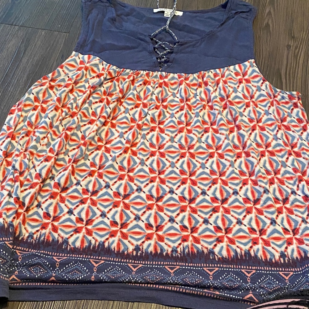 Rose & Olive Navy and Red Patterned Tank Top